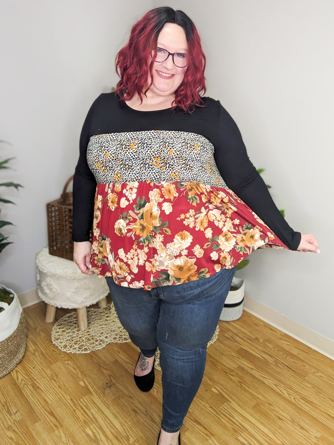 Melody Mixed Print Shaping Top
