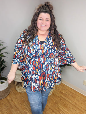 Alena Abstract Print Kimono Fit Top
