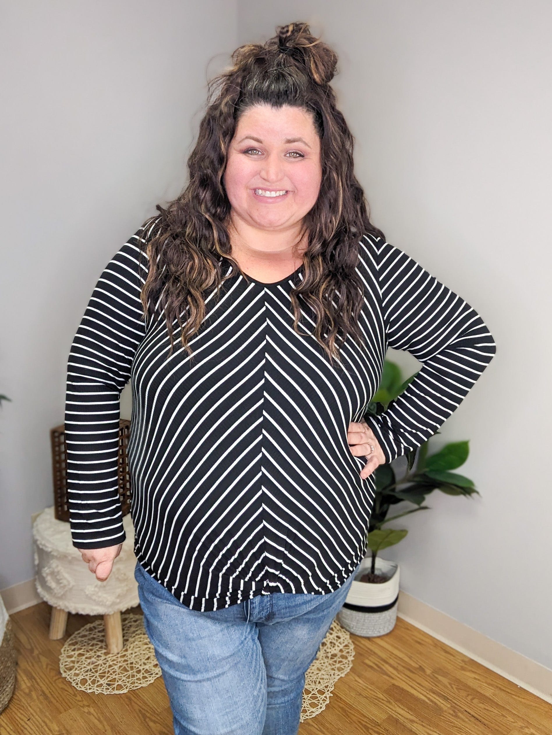 Amaya Diagonal Stripes Top in Black & White - Stacked - A Plus Size ...