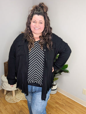 Amaya Diagonal Stripes Top in Black & White