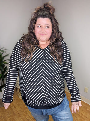 Amaya Diagonal Stripes Top in Black & White