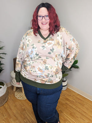 Fauna Fall Floral Waffle Trim Top (2 colors)