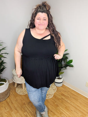 April Black Cutout Flowy Tank