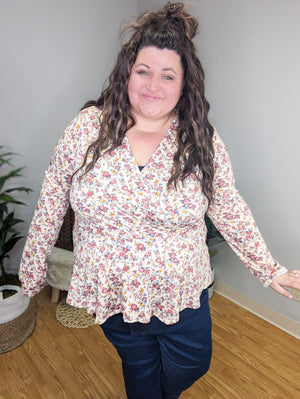 Felicity Fall Florals Peplum Waist Top