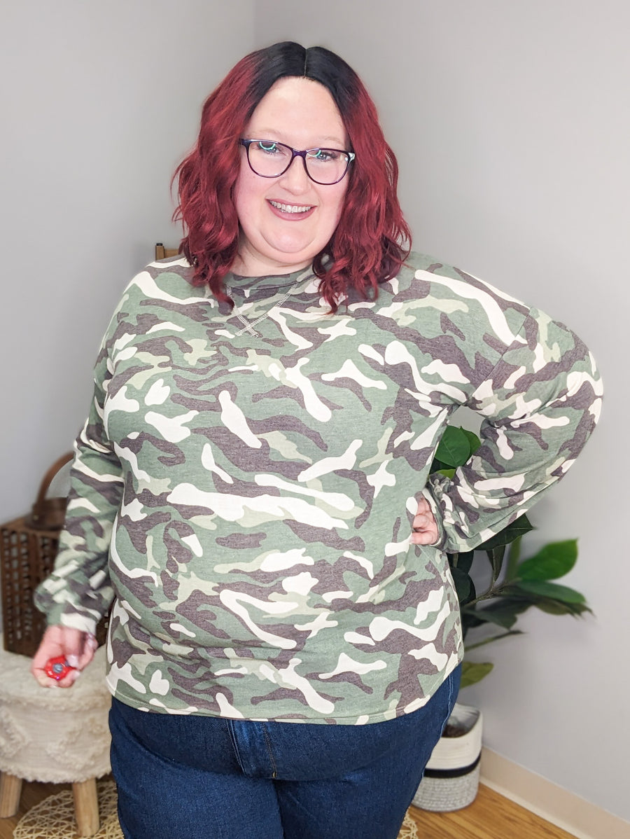 Calista Camo Crewneck Pullover