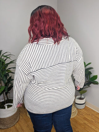 Lilly LaceUp Front Sweater in Ivory & Black Stripes