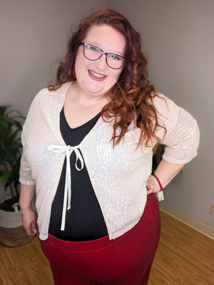 Kathryn Sassy Sequins Open Cardigan in Champagne Gold