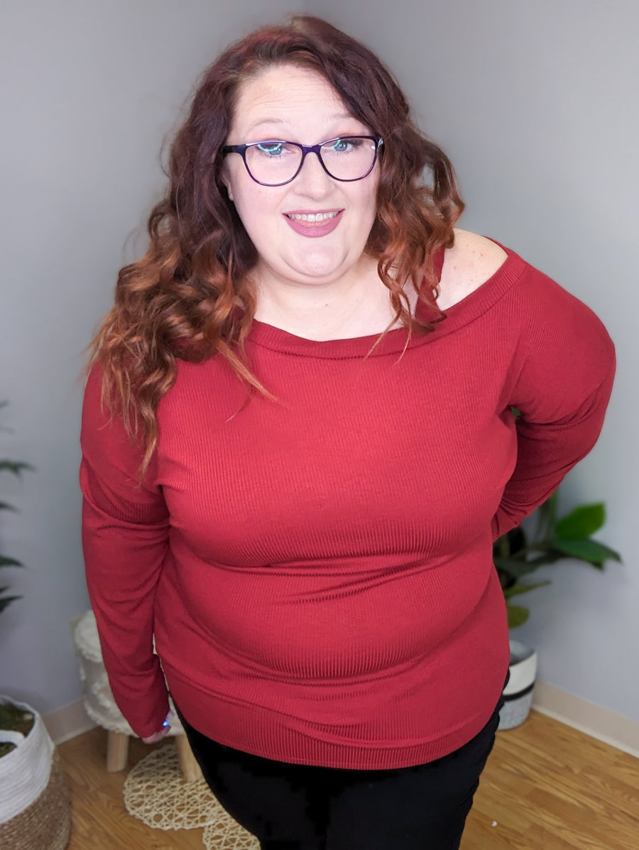 Sheela Cranberry Ribbed Cutout Top