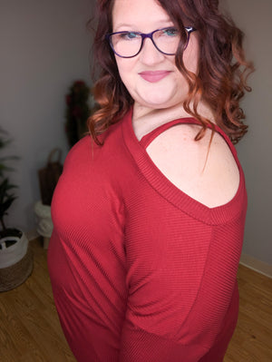 Sheela Cranberry Ribbed Cutout Top