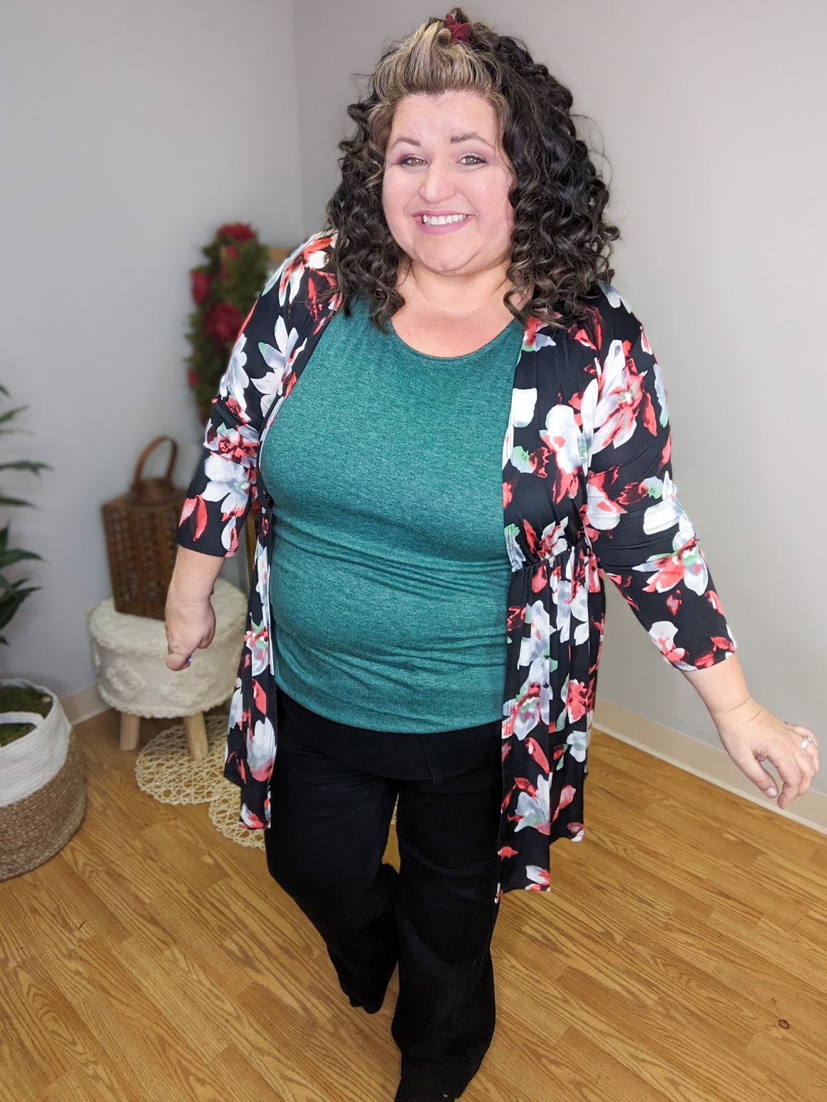 Ayla Empire Waist Floral Cardigan in Black