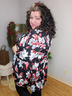 Ayla Empire Waist Floral Cardigan in Black