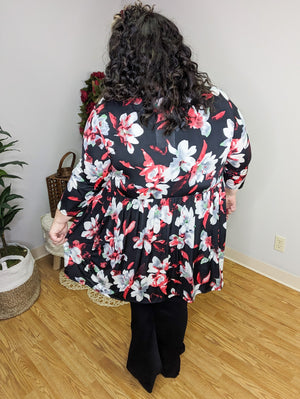 Ayla Empire Waist Floral Cardigan in Black