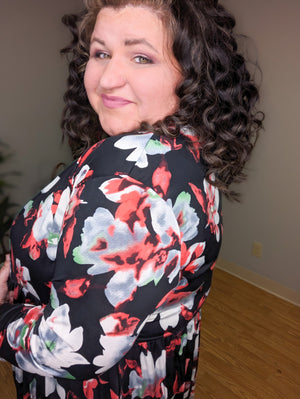 Ayla Empire Waist Floral Cardigan in Black