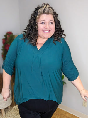 Rowen 3/4 Sleeve Blouse Top w/Pleat (3 colors)