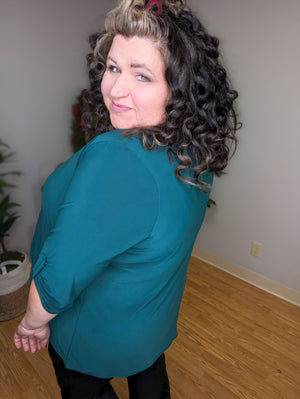 Rowen 3/4 Sleeve Blouse Top w/Pleat (3 colors)