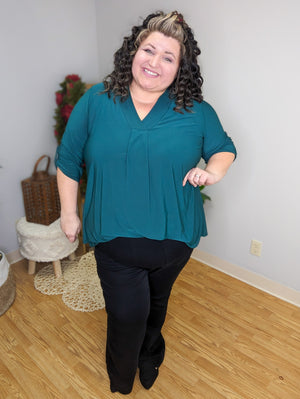 Rowen 3/4 Sleeve Blouse Top w/Pleat (3 colors)