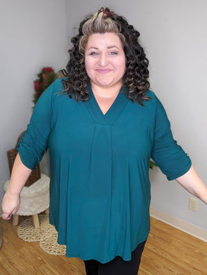 Rowen 3/4 Sleeve Blouse Top w/Pleat (3 colors)