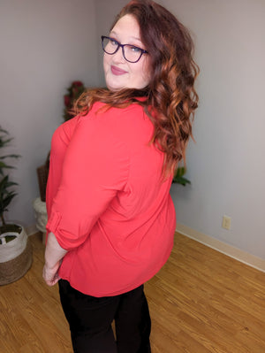 Rowen 3/4 Sleeve Blouse Top w/Pleat (3 colors)