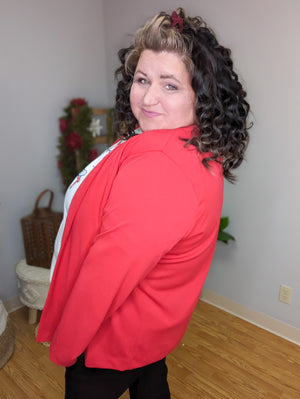 Candy Red Open Front Blazer w/Stretch