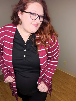Winnie Waffle Button Front Top in Black