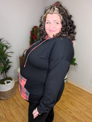 Kris Black Hoodie w/Buffalo Plaid Accents