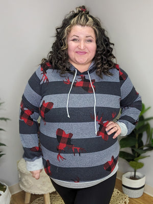 Miley Charcoal Striped Plaid Reindeer Hoodie