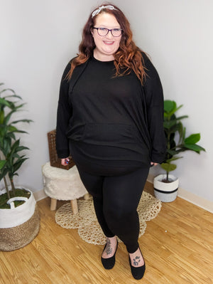 Darcy Hooded  Waffle-Knit Pullover in Black