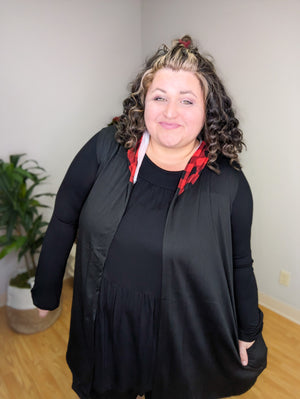 Hazel Hooded Plaid Vest in Black & Buffalo Plaid