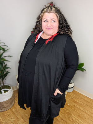 Hazel Hooded Plaid Vest in Black & Buffalo Plaid