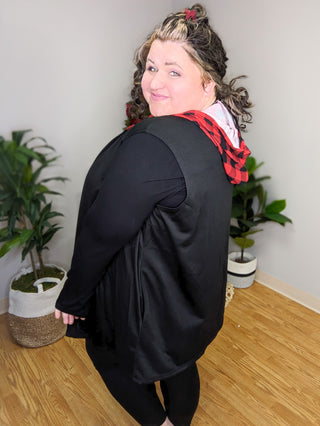 SALE- Hazel Hooded Plaid Vest in Black & Buffalo Plaid