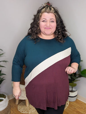 Breanna Asymmetrical Block Top in Plum Berry & Evergreen