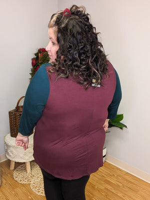 Breanna Asymmetrical Block Top in Plum Berry & Evergreen