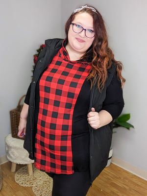 Jana Buffalo Plaid Center Block Hooded Top