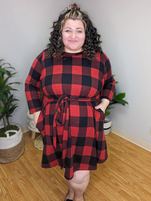 London Windowpane Plaid Dress in Red & Black