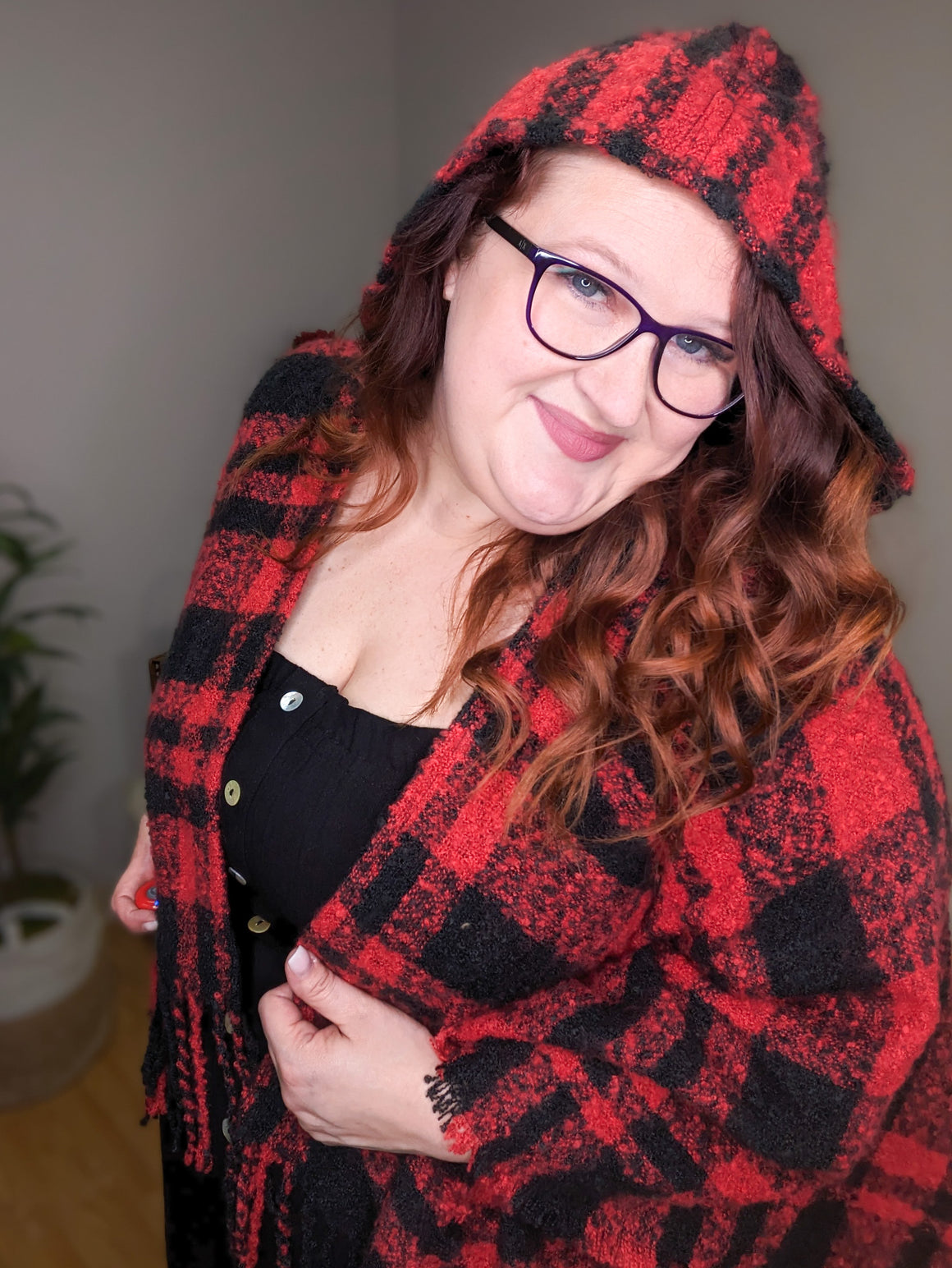 Patsy Plaid Hooded Plush Ruana