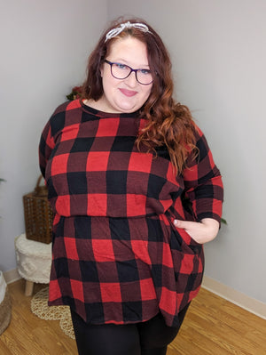 London Windowpane Plaid Dress in Red & Black