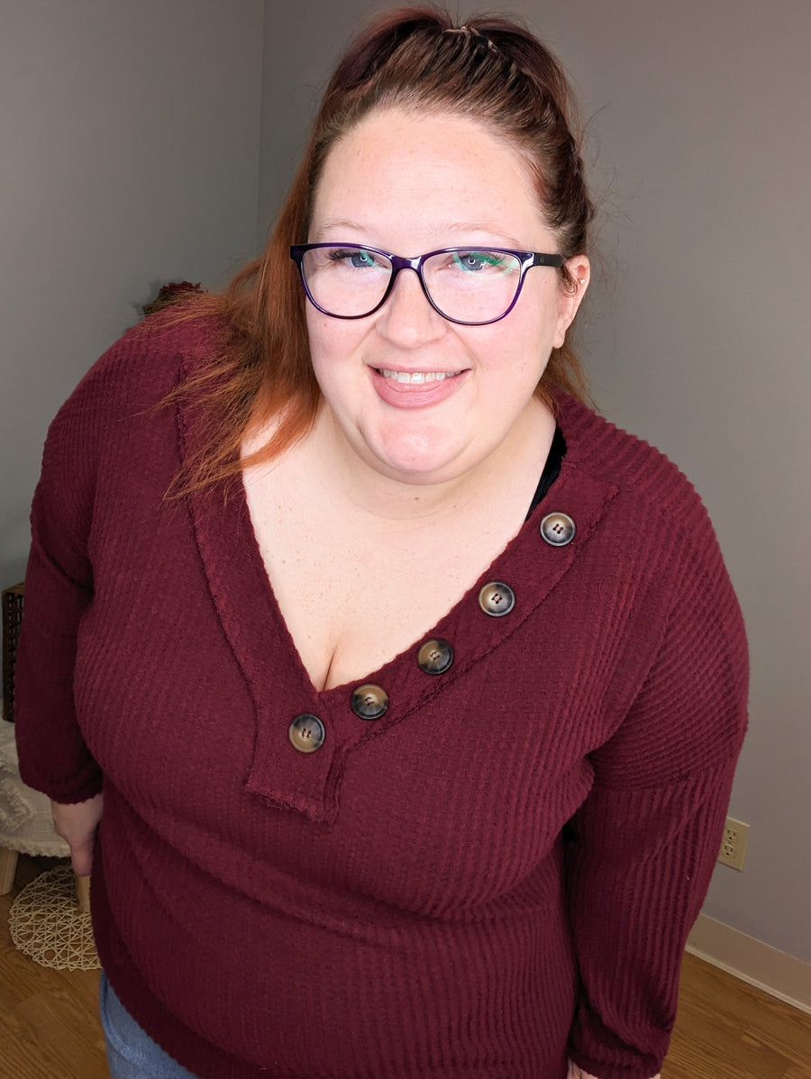 Blythe Brushed Waffle Button Detail Pullover (4colors)