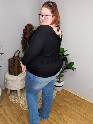 Heather Black Surplice Top w/V-back