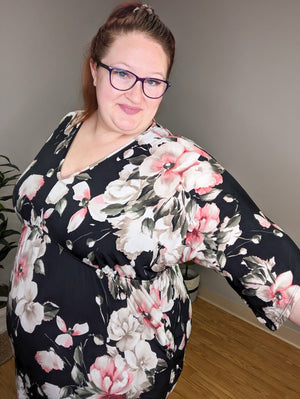 Kassidy Kimono Cut Black Floral Maxi Dress