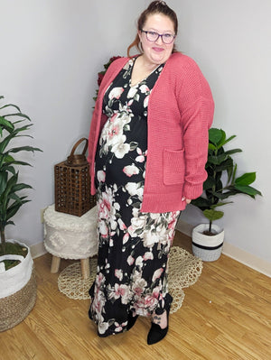 Kassidy Kimono Cut Black Floral Maxi Dress