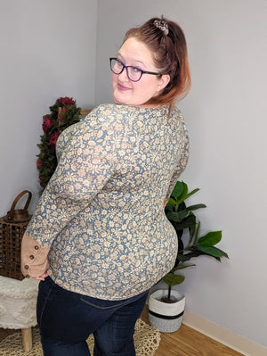 Morgan Fall Floral Button Detail Top in Faded Navy-Teal