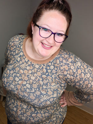 Morgan Fall Floral Button Detail Top in Faded Navy-Teal