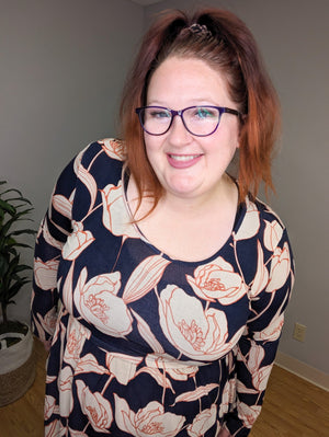 Bailey Babydoll HandDrawn Floral Top in Navy