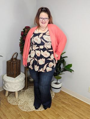 Bailey Babydoll HandDrawn Floral Top in Navy