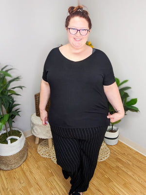 Melissa Black Striped Linen Wide Pants
