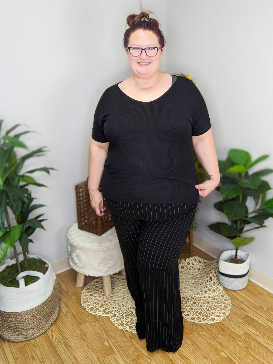 Melissa Black Striped Linen Wide Pants