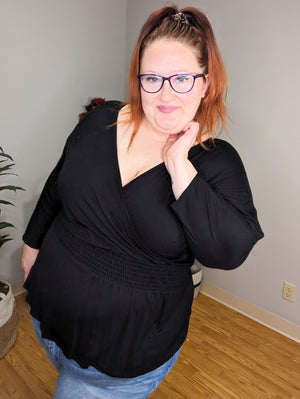 Heather Black Surplice Top w/V-back
