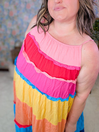 11- Dress/Romp/Jump Steffie Rainbow Blocked Maxi Dress plus size clothing