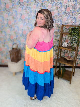 11- Dress/Romp/Jump Steffie Rainbow Blocked Maxi Dress plus size clothing