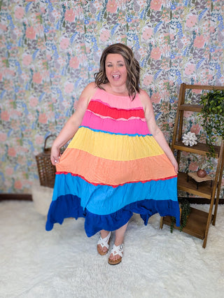 11- Dress/Romp/Jump Steffie Rainbow Blocked Maxi Dress plus size clothing